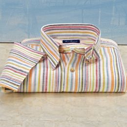 Striped Linen Short Sleeve Sport Shirt