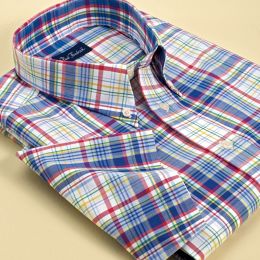 Trim Fit Plaid Cotton Short Sleeve Sport Shirt
