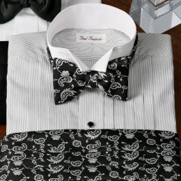 5-Pleat Vertical Stripe Wing Collar Tuxedo Shirt