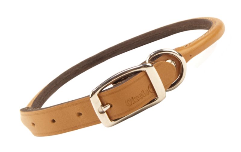 Rolled Oak Leather Collar Tan 14 Inch