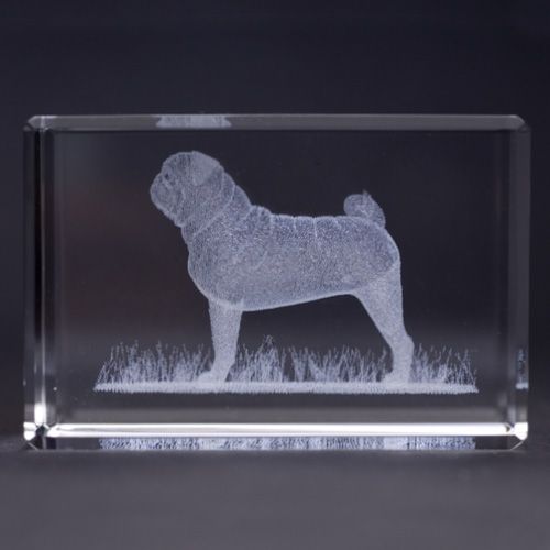 Crystal Laser Art Pug 3 X 2 X 2