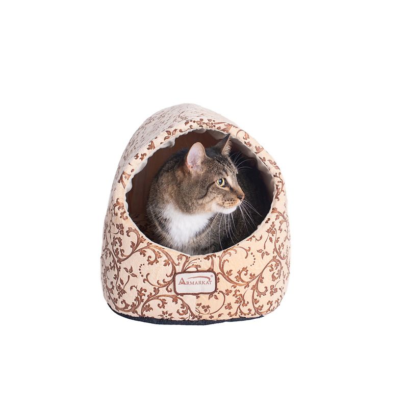 Armarkat Hooded Beige with Flower Pattern Cat Bed