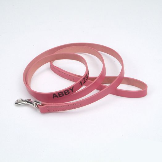 Personalized 6ft Leather Dog Lead 3/4 in Pink