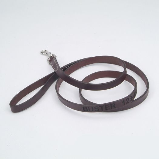 Personalized 6ft Leather Dog Lead 3/8 in Mahogany