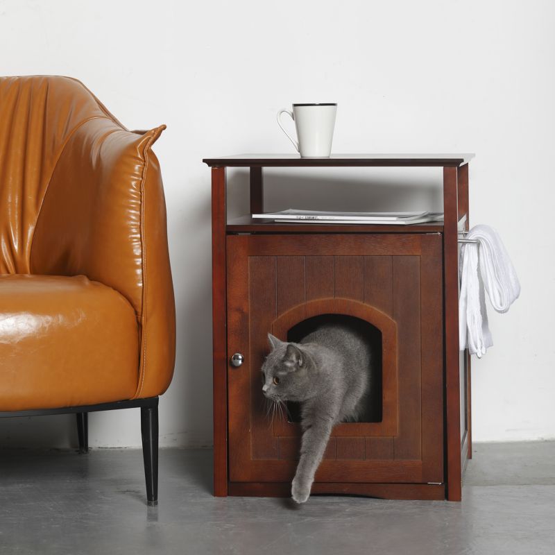 Cat Washroom-Nightstand Pet House Walnut