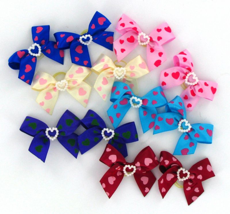 Heart Print Satin Grooming Bows