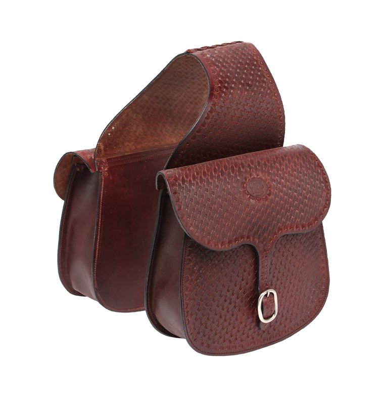 Tough-1 Leather Basket Tooled Saddlebag