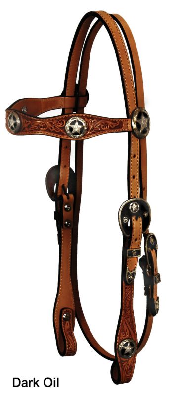 Circle Y Iron Star Floral Scallop Headstall