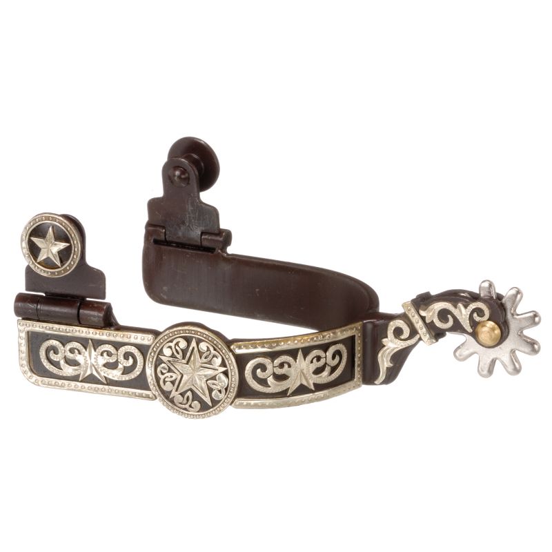 Tough-1 AT Silver Engraved Overlay Star Spurs