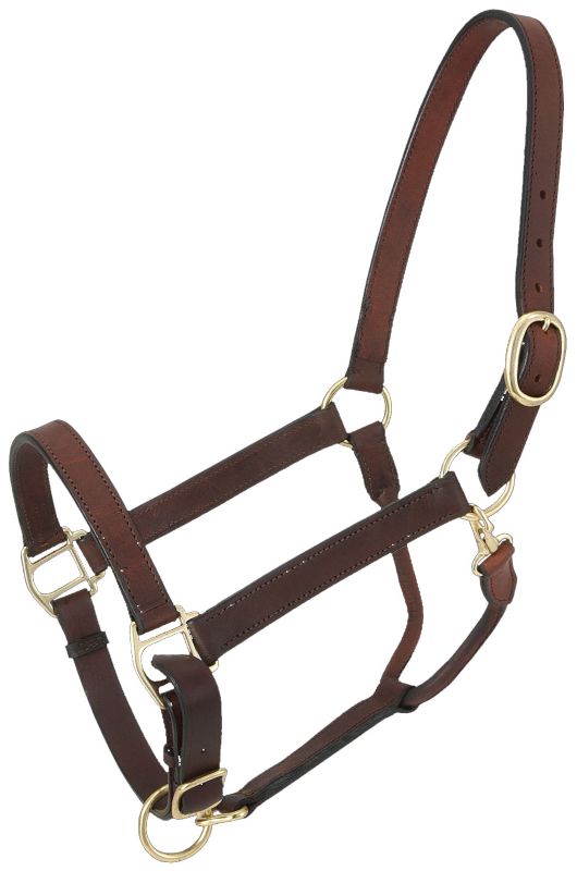 Tough-1 Leather Adj Stable Halter w/Snap