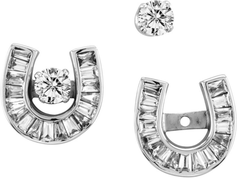 14K White Gold Baguette Horseshoe Earring Jackets
