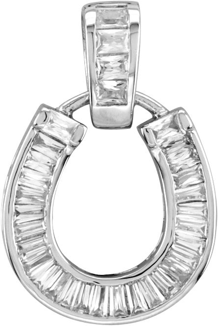 K Herd 14K White Gold Baguette Horseshoes Pendant