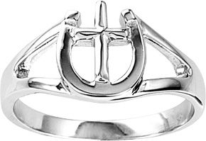 K Herd 14K White Gold Horseshoe and Cross Ring