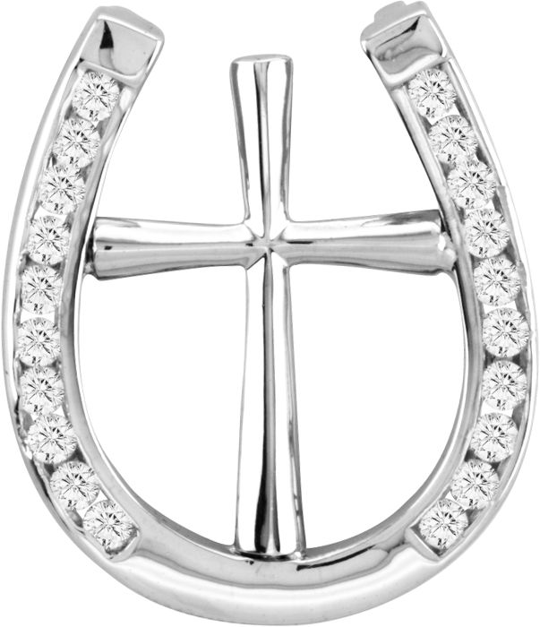 14K White Gold Elegant Horseshoe Cross Necklace