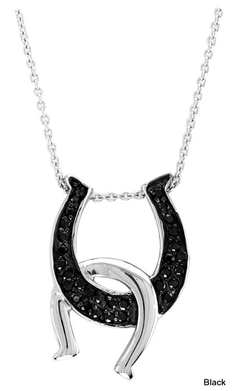 14K White Gold Black Diamond Horseshoes Necklace