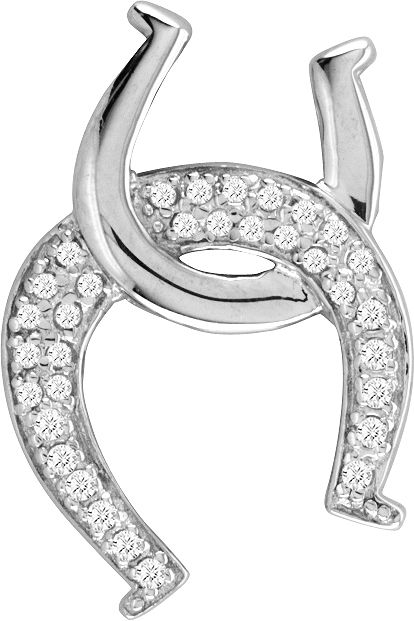 14K White Gold Diamond Horseshoes Necklace