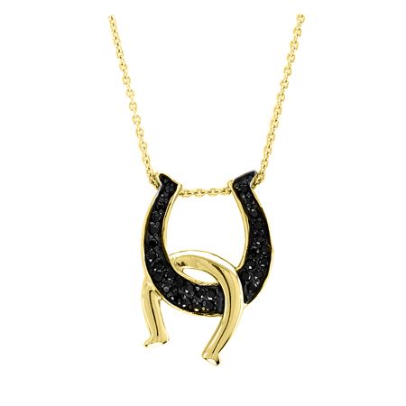 KH 14K Gold Black Diamond Horseshoes Necklace