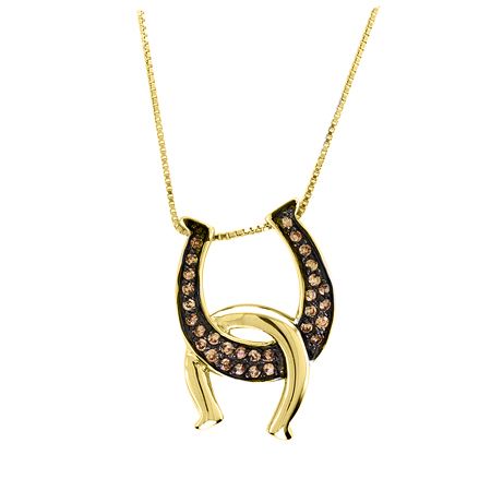 14K Gold Chocolate Diamond Horseshoes Necklace