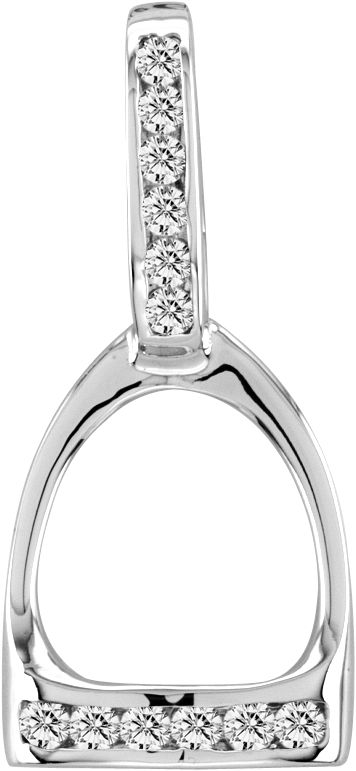 14K White Gold Diamond English Stirrup Pendant