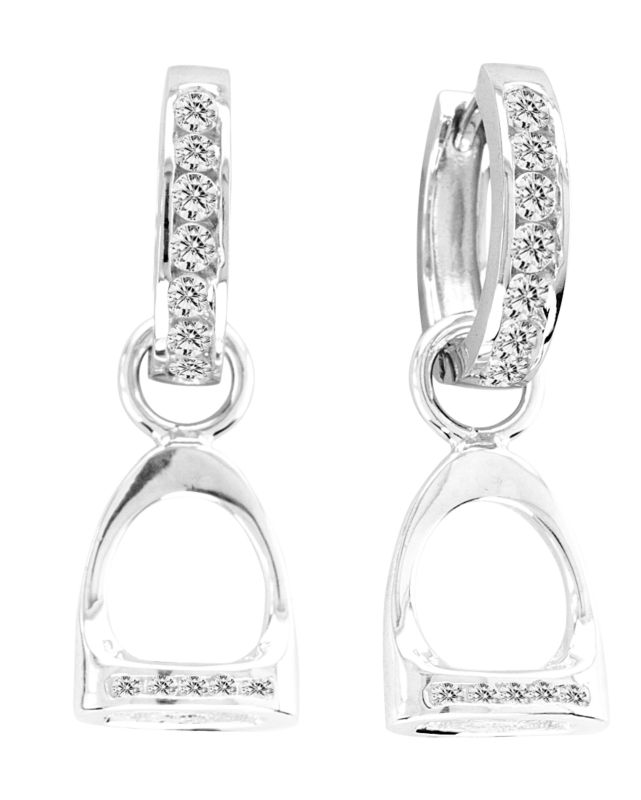 KH 14K White Gold Bling Dangle Stirrup Earrings
