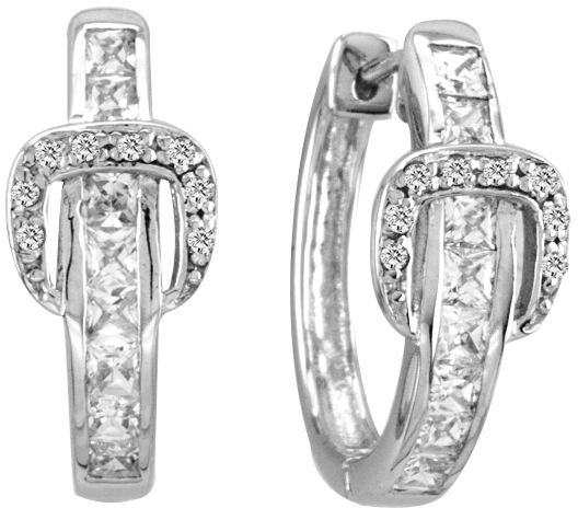 KH 14K White Gold Elegant Buckle Diamond Earrings