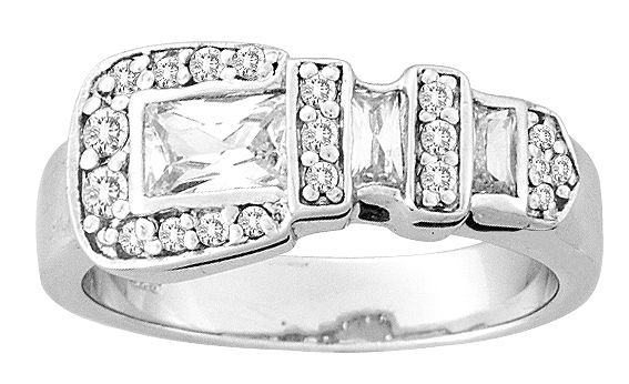 KH 14K White Gold Classic Buckle Diamond Ring
