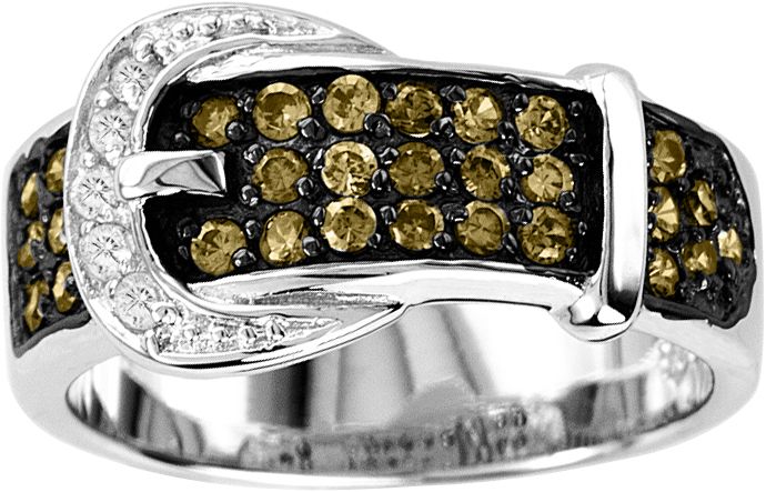 KH 14K White Gold Chocolate Diamond Buckle Ring
