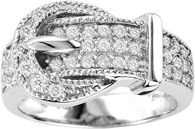 K Herd 14K White Gold Diamond Pave Buckle Ring
