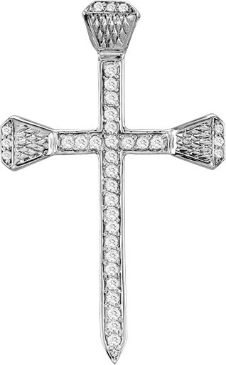 K Herd 14K White Gold Bling Nail Cross Pendant