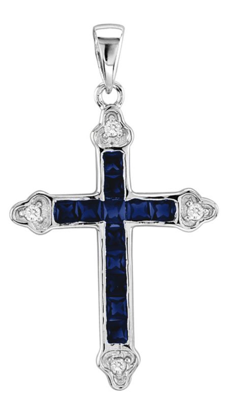 Kelly Herd 14K White Gold Sapphire Cross Necklace