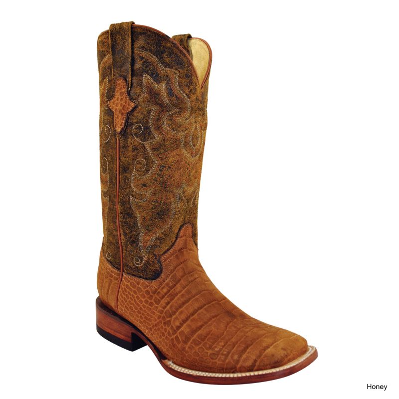 Ferrini Mens Suede Alligator Sq Toe Boot