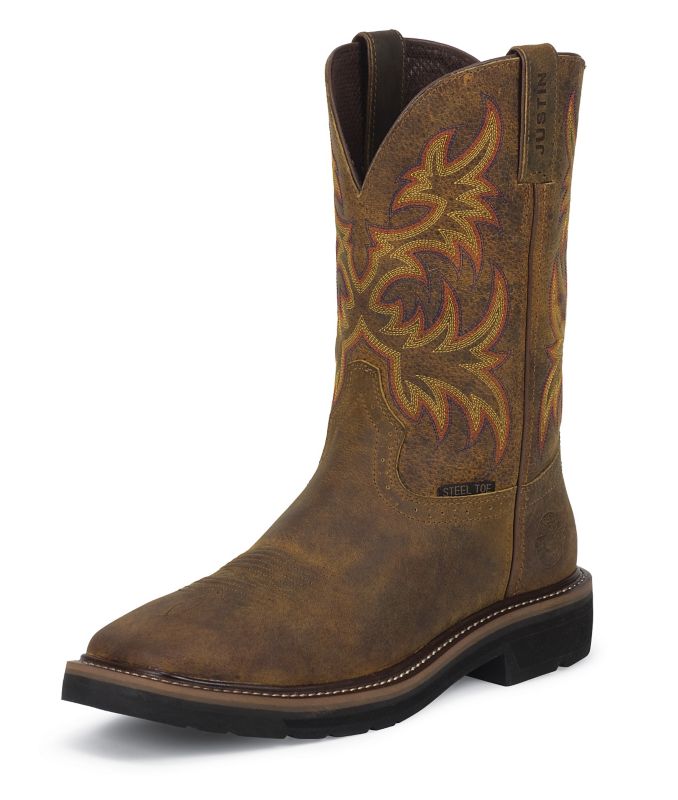Justin Ladies Stampede Square Tan WorkBoot