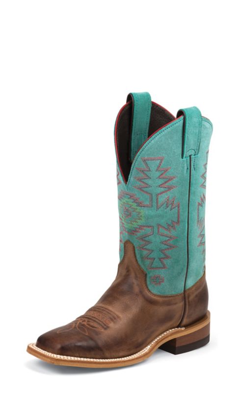 Justin Ladies Bent Rail Square Turquoise Boots
