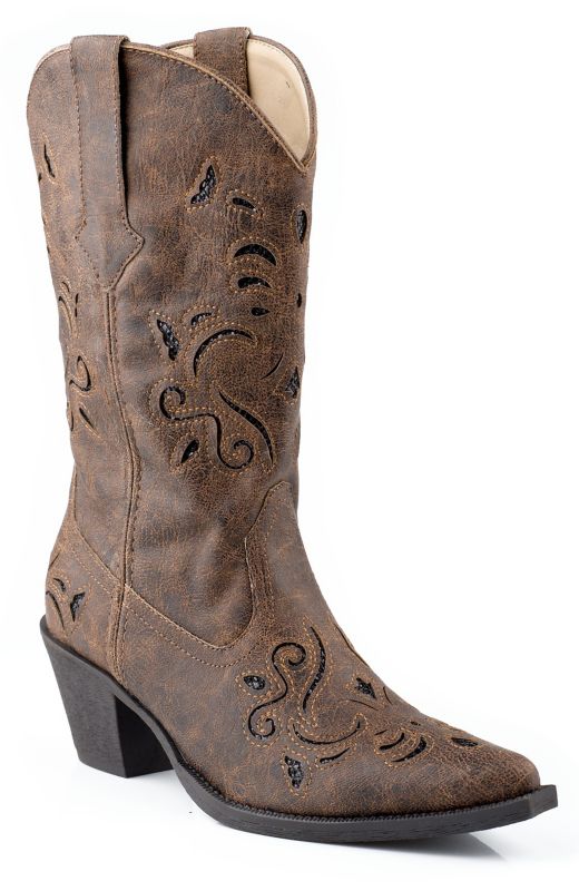 Roper Ladies Snip Glitter Underlay Brown Boots