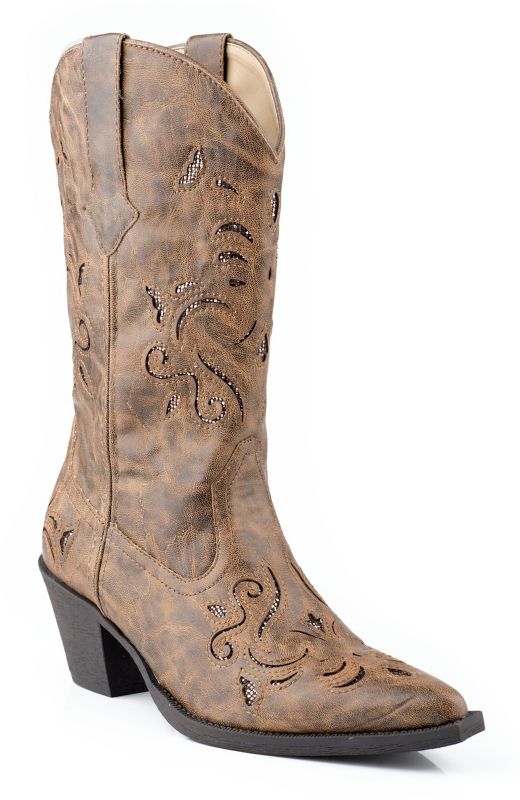 Roper Ladies Snip Glitter Underlay Tan Boots