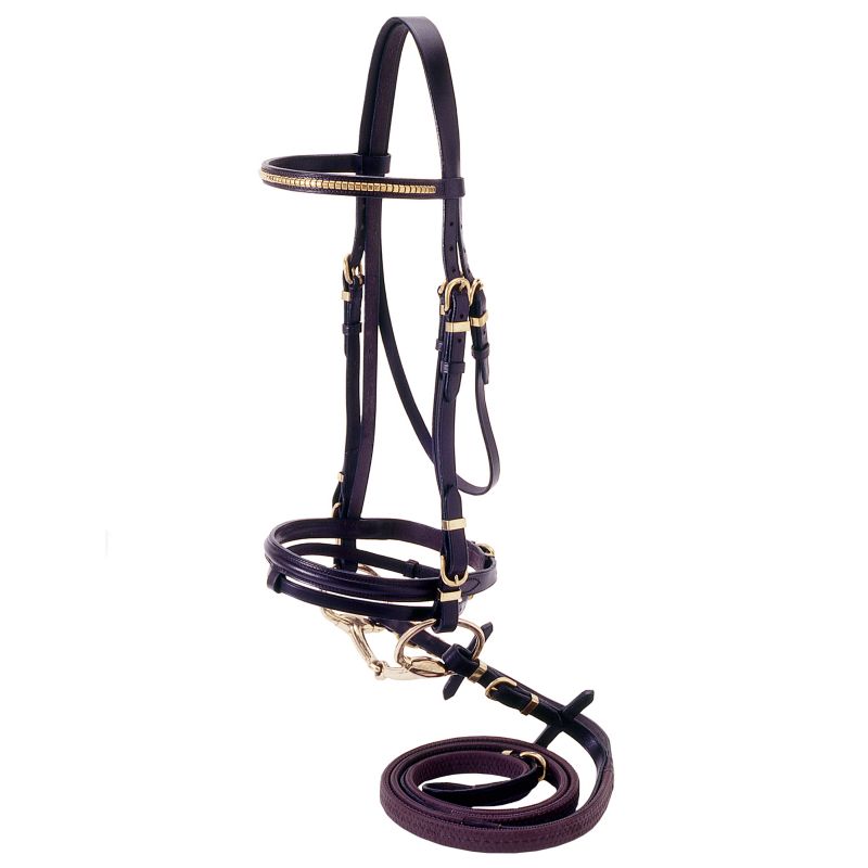 Silver Fox Flash Bridle with Brass Browband Brown