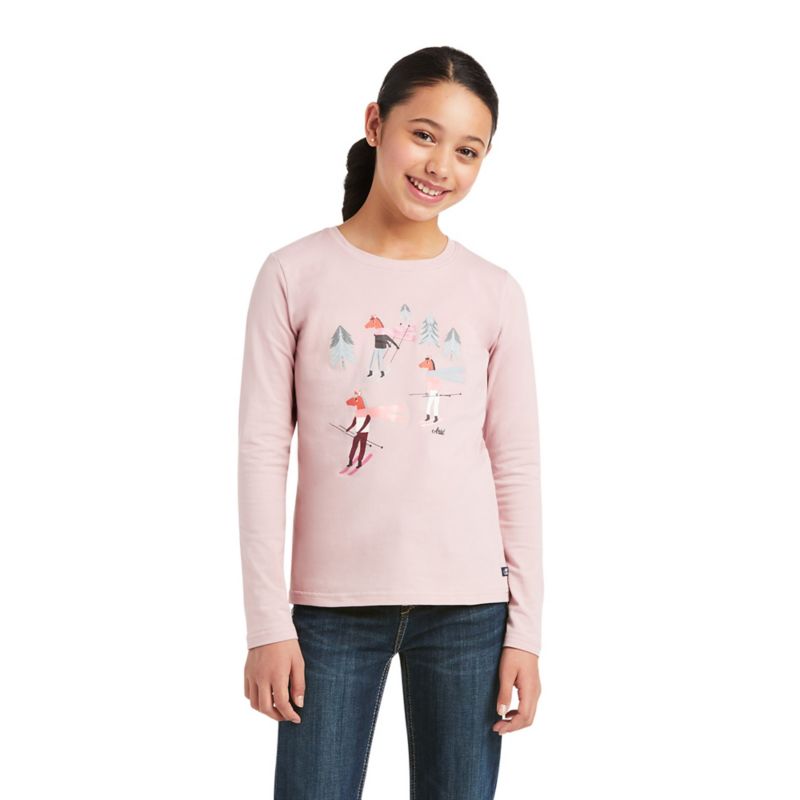 Ariat Girls Powder Ponies Tee L  Rose Pink