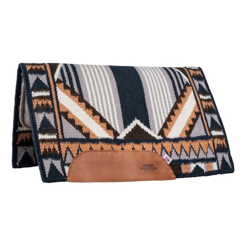 Mustang Highly Decorated Wool Blanket Navy/Brown
