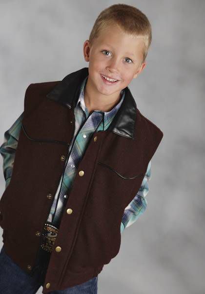 Roper Boys Faux Leather /Wool Vest Large Brown