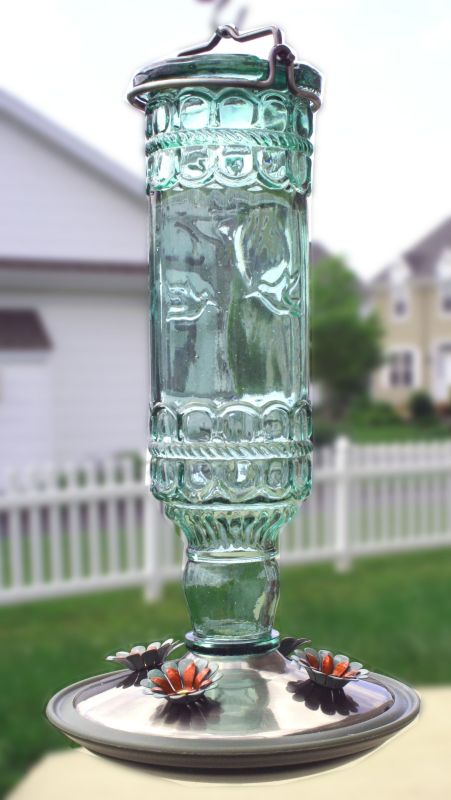 Opus Antique Bottle Hummingbird Feeder Green