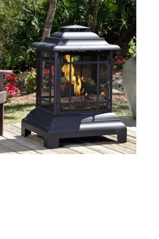 Black Powder Coated Steel Pagoda Patio Fireplace