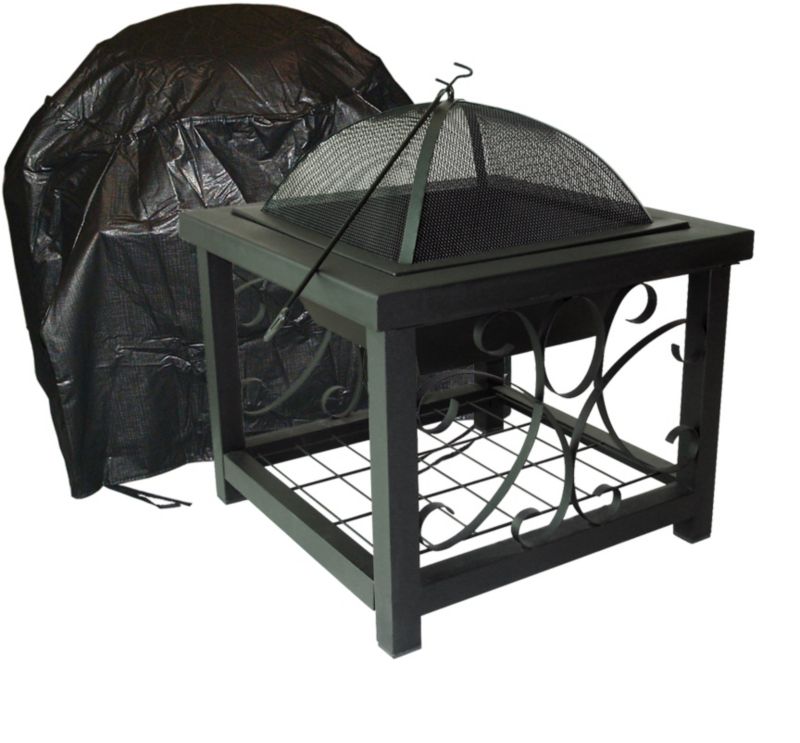 High Square Fire Pit Vinyl Cover With Fabric Ties