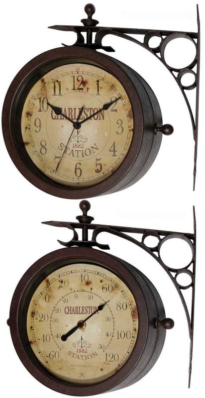 Charleston Double Sided Clock and Thermometer