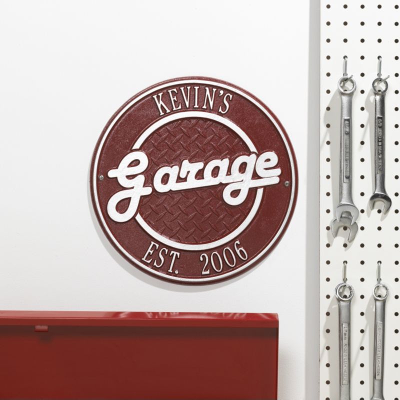 Round Garage Plaque Black with Silver