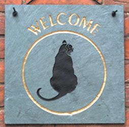 Slate Welcome Plaque Cat