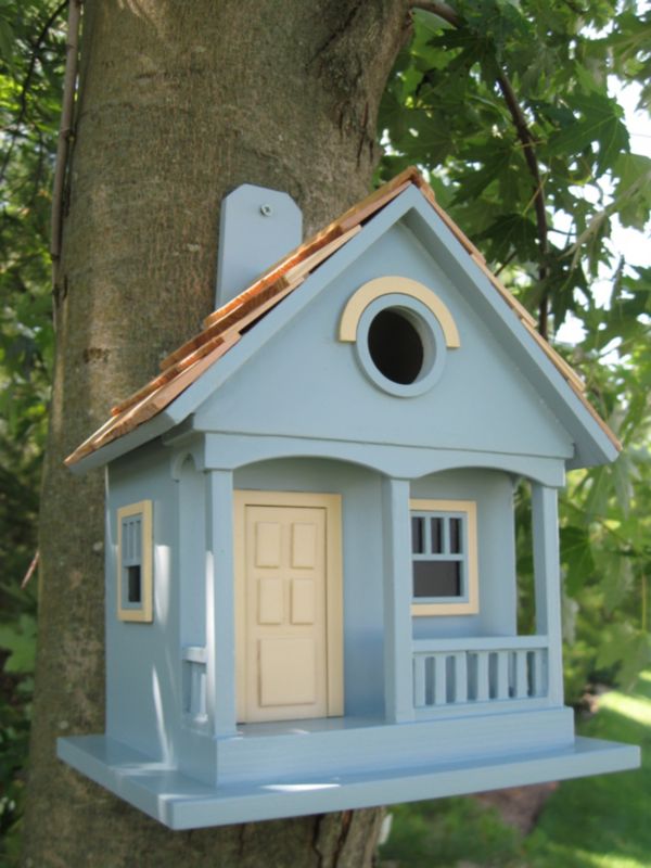 Home Bazaar Pacific Grove Birdhouse - Yellow With Light Blue