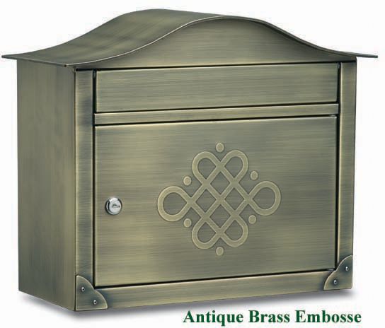 Peninsula Wall Mount Mailbox Antique Brass Embosse