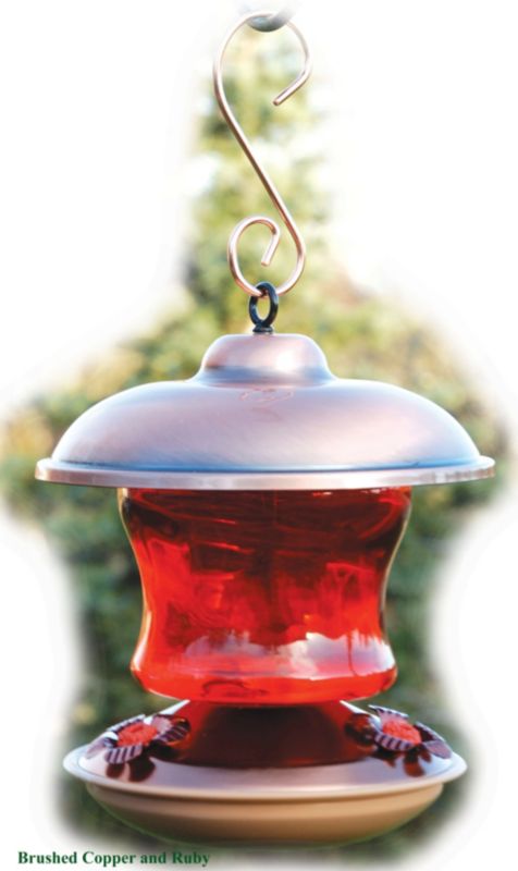 Glass Feeder Brushed Copper and Jewel Cut Ruby