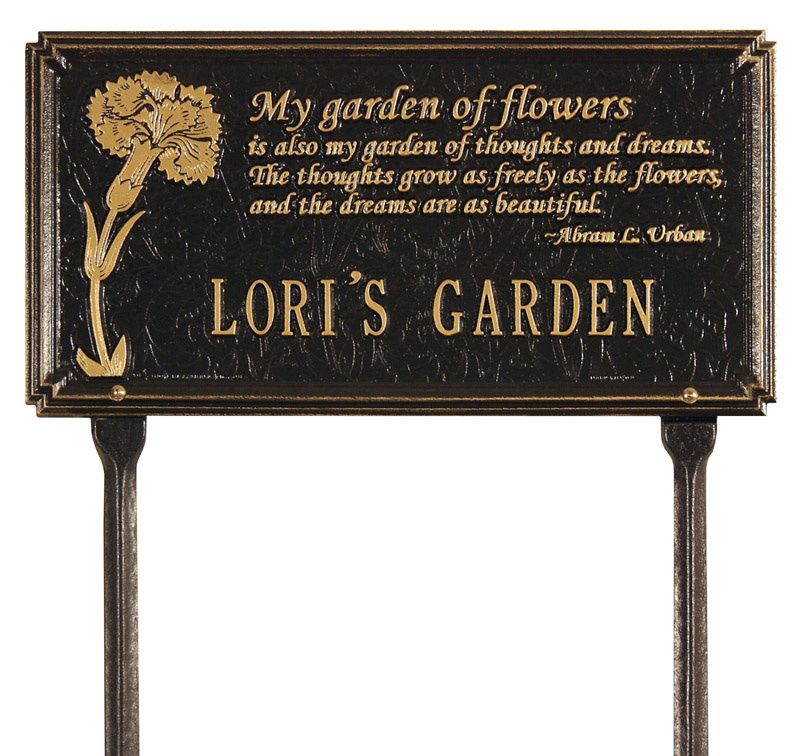 Dianthus Garden Plaque Antique Brass