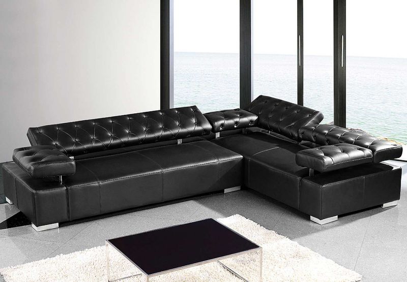 Modern Black Leather Sectional Sofa